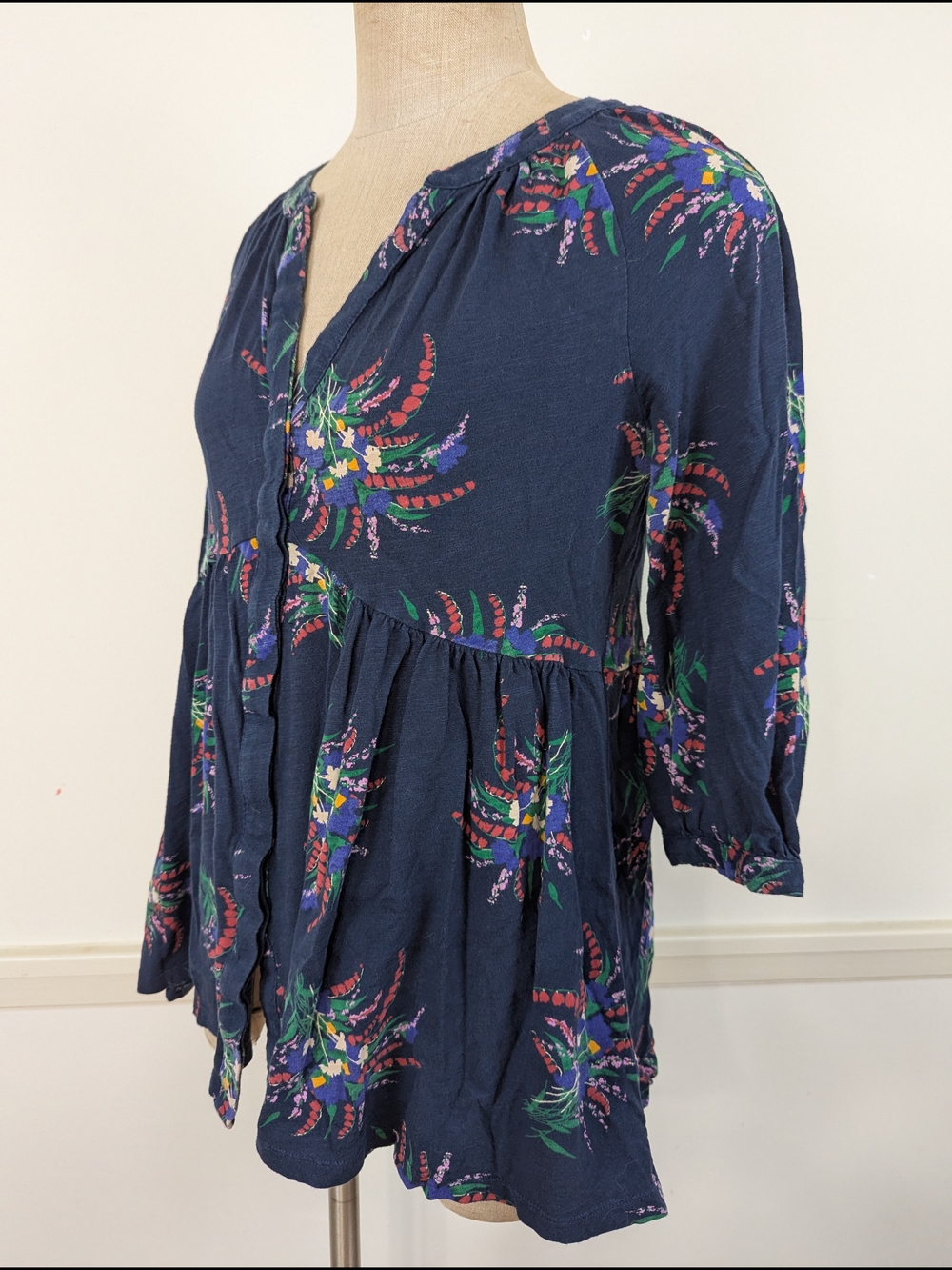 Maeve Navy Floral Button-Front Tunic